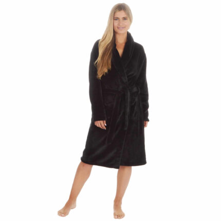 LADIES PLAIN BLACK SHAWL COLLAR ROBE.