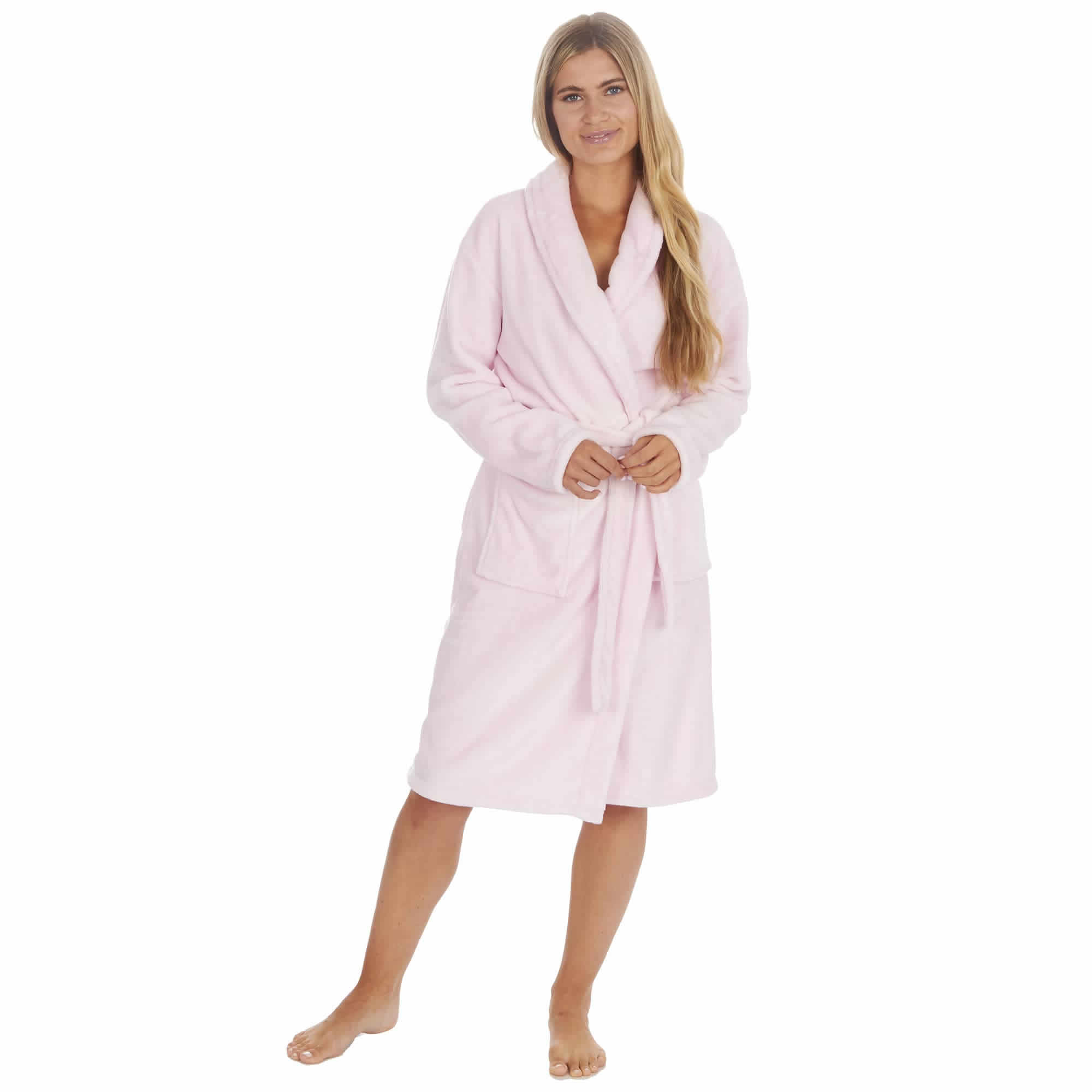 34B1678PINKGOWN LADIES PLAIN PINK SHAWL COLLAR ROBE. - Image 1