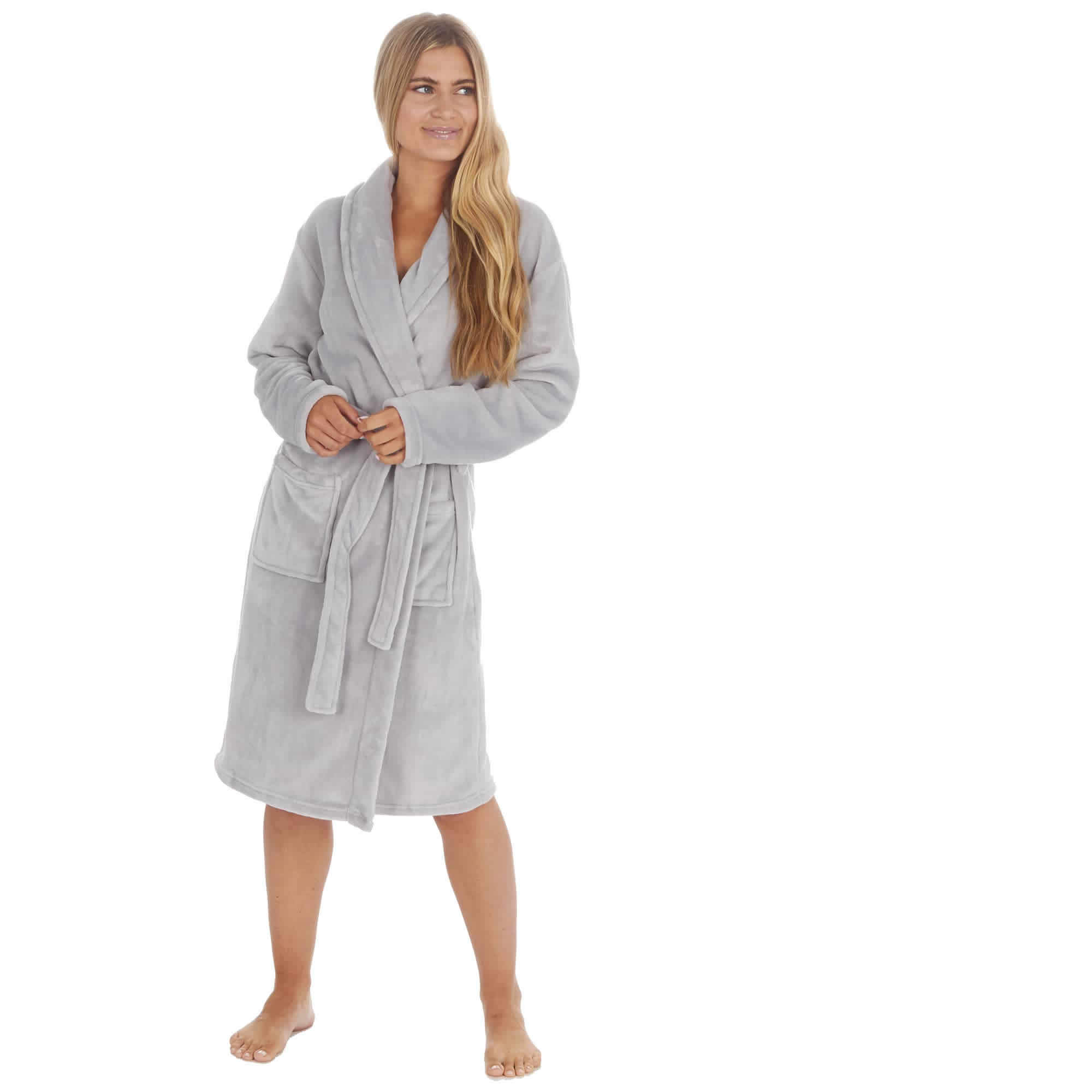 34B1680GREYGOWN LADIES PLAIN GREY SHAWL COLLAR ROBE. - Image 1