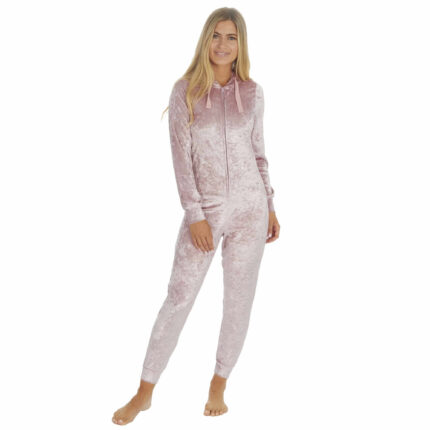 LADIES PINK CRUSHED VELVELOUR ONEZEE.