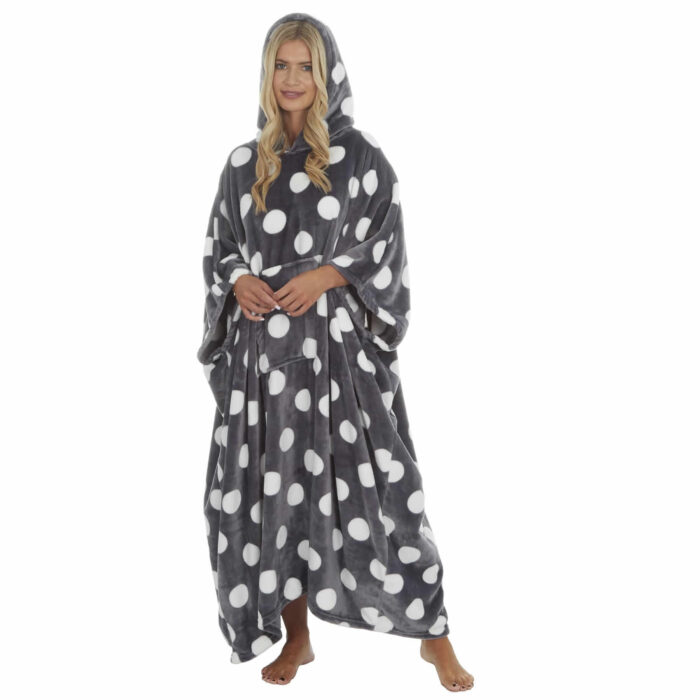 LADIES PLUSH FLEECE MIXED DESIGN HOODED PONCHO. - Image 1