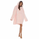 LADIES PLUSH OVERSIZED PLAIN PINK AND GREY HOODIE.