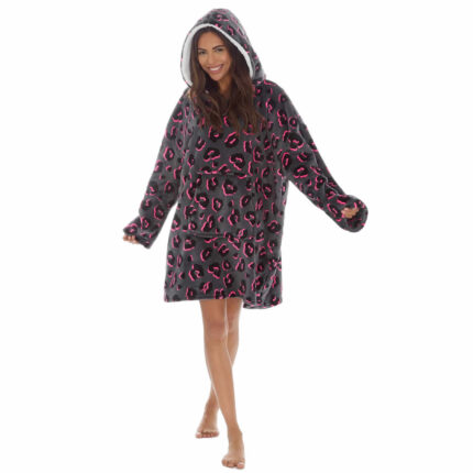 LADIES PLUSH OVERSIZED ASSORTED NEON LEOPARD AND CELESTIAL DESIGN HOODIE.