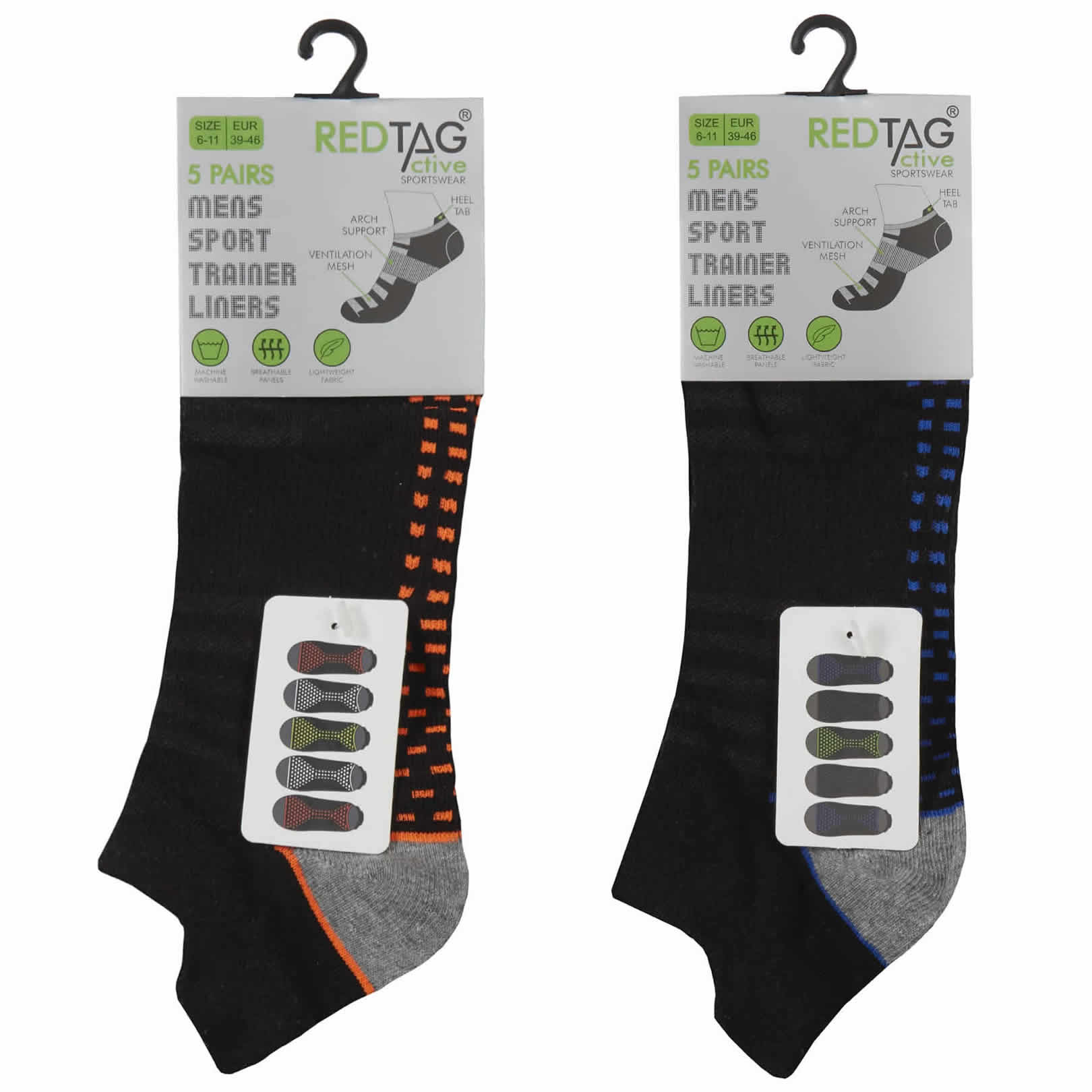 40B574WOVENTRAINER MENS 5 PAIR PACK DASH DESIGN WOVEN MESH INSERT TRAINER SOCKS. - Image 1