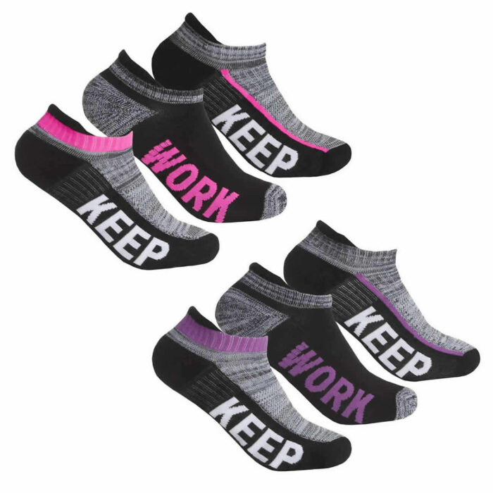 LADIES 3 PAIR PACK WOVEN MESH KEEP UP SPACE DYED TRAINER SOCKS. - Image 1