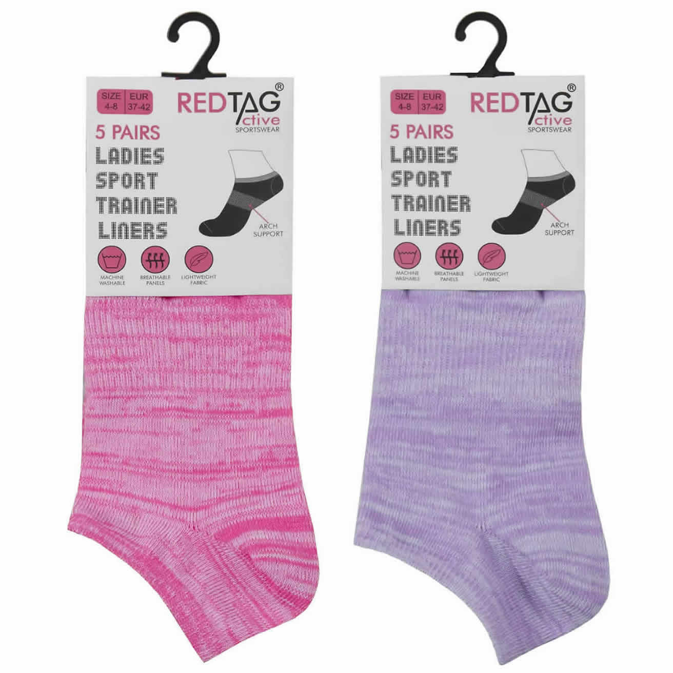 41B641WOVENTRAINER LADIES 5 PAIR PACK WOVEN LOW CUT FULL TWIST YARN TRAINER SOCKS. - Image 1