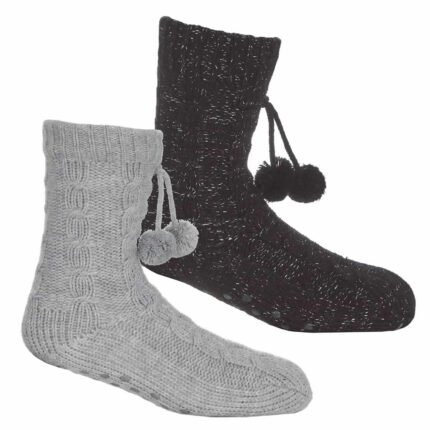 LADIES CABLE LOUNGE GRIPPER SOCKS.
