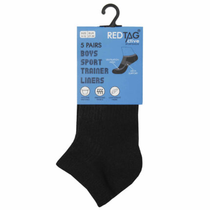 BOYS 5 PACK WOVEN MESH INSERT PLAIN TRAINER SOCKS.