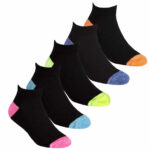 GIRLS 5 PACK WOVEN MESH INSERT BLACK TWIST YARN TRAINER SOCKS.