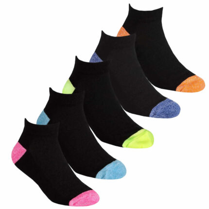 GIRLS 5 PACK WOVEN MESH INSERT BLACK TWIST YARN TRAINER SOCKS.