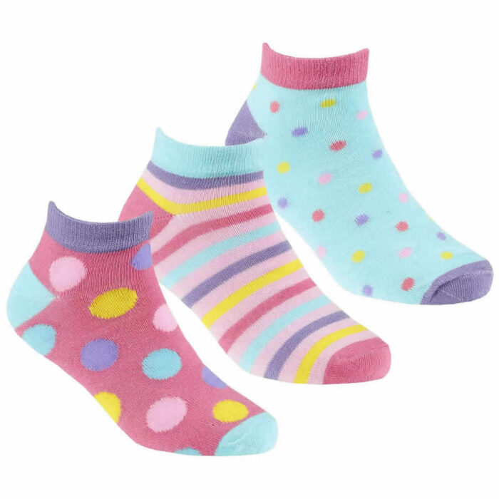 OLDER GIRLS 3 PACK BAMBOO SPOTS AND STRIPE PRINT TRAINER LINER SOCKS. - Image 1