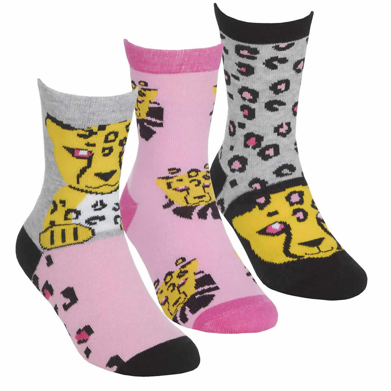 43B772TROPANIMALSOCK GIRLS 3 PACK FANCY TROPICAL DESIGN SOCKS. - Image 1