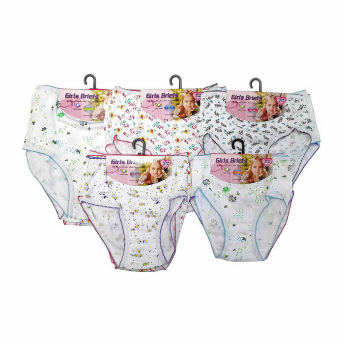 GIRLS 3 PAIR PACK COTTON WHITE FLORAL PRINT BRIEFS. - Image 1
