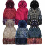 LADIES ROCKJOCK MELANGE MULTICOLOUR HAT WITH POM POM.