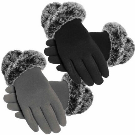 LADIES HANDY JERSEY GLOVES WITH FUR CUFF TOUCH SCREEN