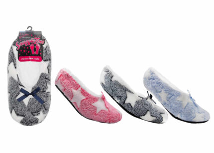 LADIES STARS DESIGN SLIPPERETTE WITH RUBBER GRIP SOCKS.