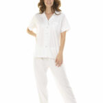 LADIES DOTS BOUQUET PRINT SHORT SLEEVE BUTTON THROUGH PYJAMA