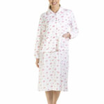 LADIES PINK BLUSH PRINT MOCK QUILT JERSEY BED JACKET.