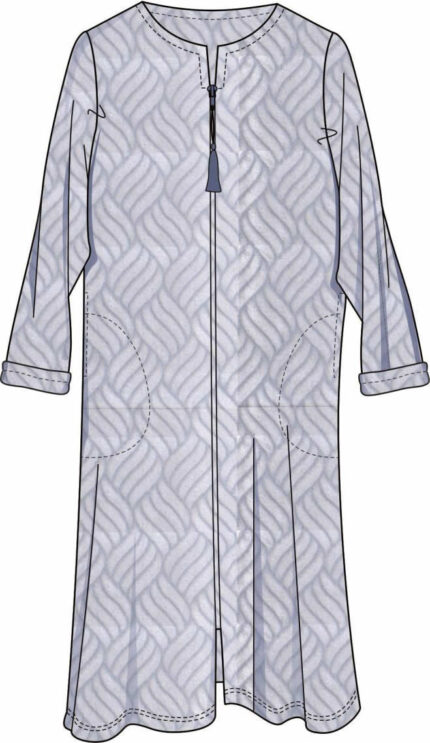 LADIES TULIP PATTERN ZIP THROUGH ROBE.
