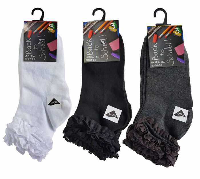 GIRLS BACK TO SCHOOL FRILLY SOCKS WITH MATCHING LACE. - Image 1