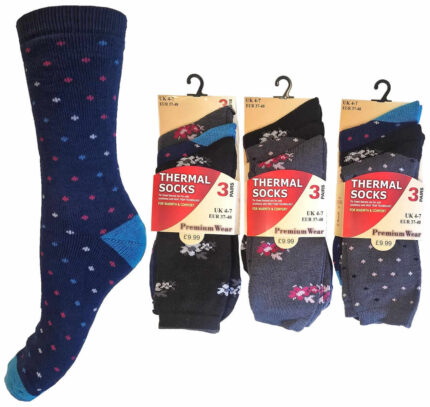 LADIES DARK FANCY DESIGN WINTER THERMAL SOCKS.