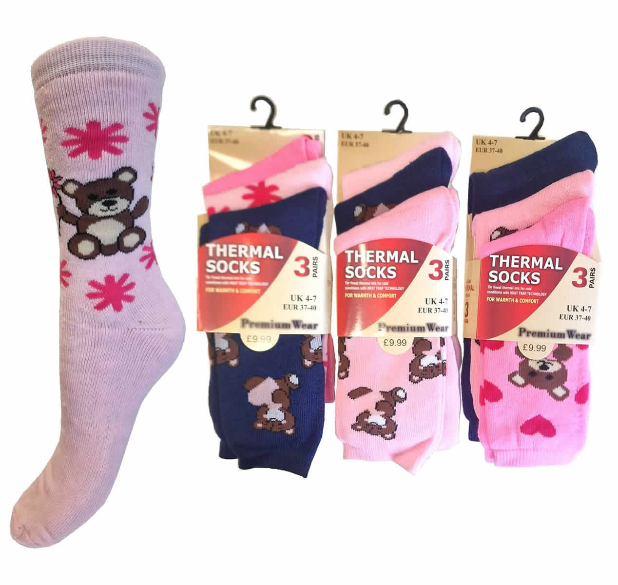 LDSOCK351TEDDY LADIES TEDDY BEAR DESIGN WINTER THERMAL SOCKS. - Image 1