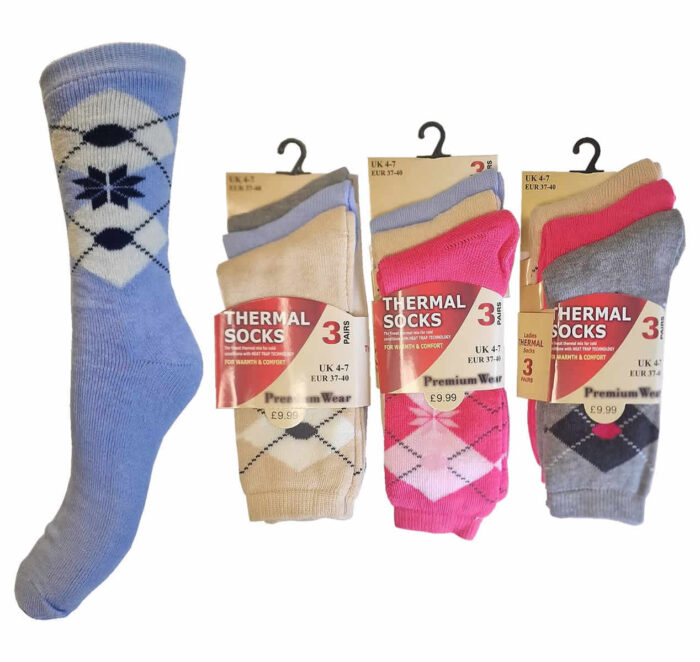 LADIES ARGYLE DESIGN WINTER THERMAL SOCKS. - Image 1
