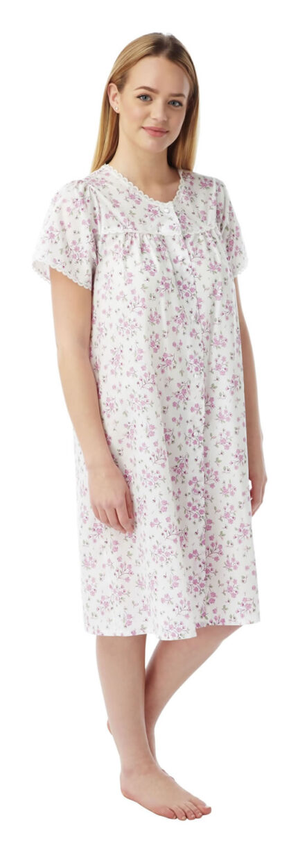 LADIES MARLON BUTTON THROUGH FLORAL DESIGN POLYCOTTON NIGHTDRESS.