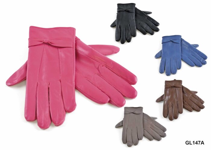 LADIES COLOURED LEATHER GLOVE WITH BOW . - Image 1