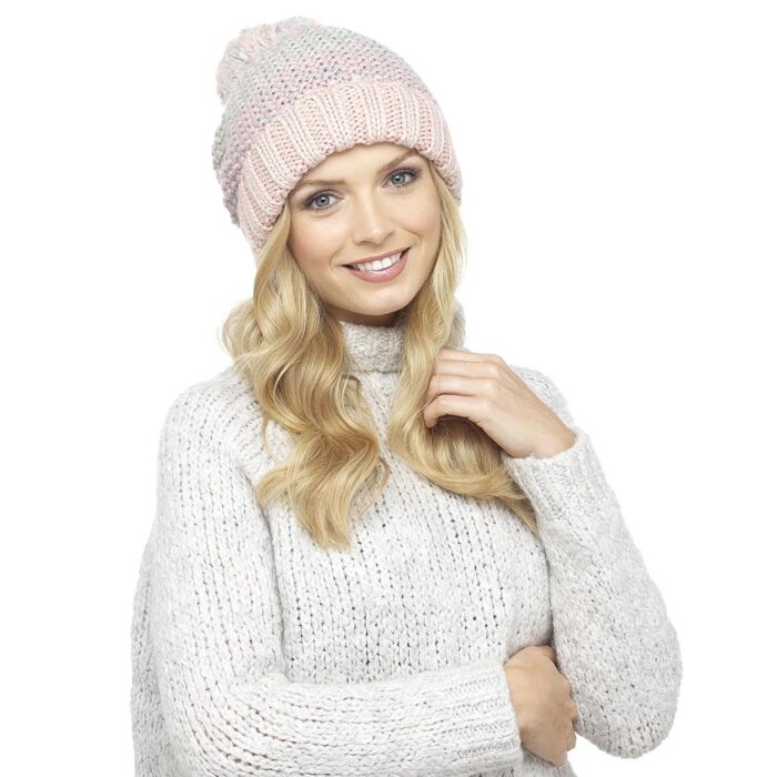 LADIES MULTICOLOUR CHUNKY BOBBLE HAT - Image 1