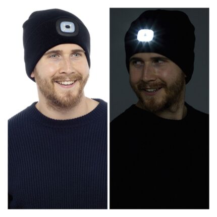 MENS BLACK OR NEON LED LIGHT TORCH BEANIE HAT.