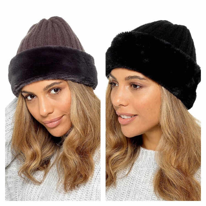 LADIES HAT WITH FAUX FUR TRIM. - Image 1