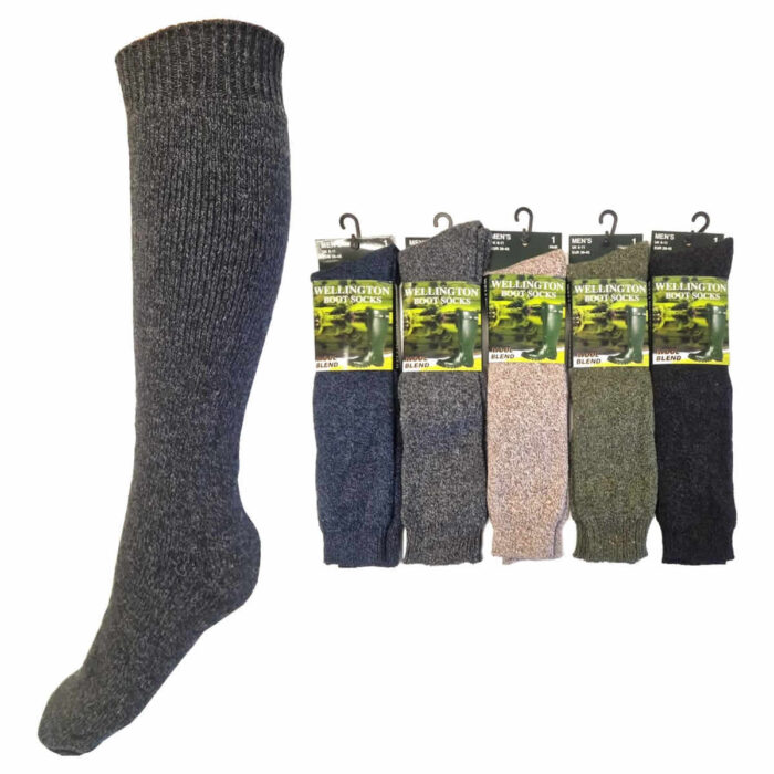 MENS LONG WOOL WELLINGTON BOOT SOCKS. - Image 1