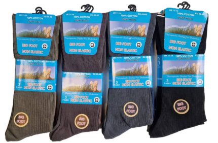 MENS 3 PAIR PACK BIG FOOT NON ELASTIC 100% COTTON SOCKS.