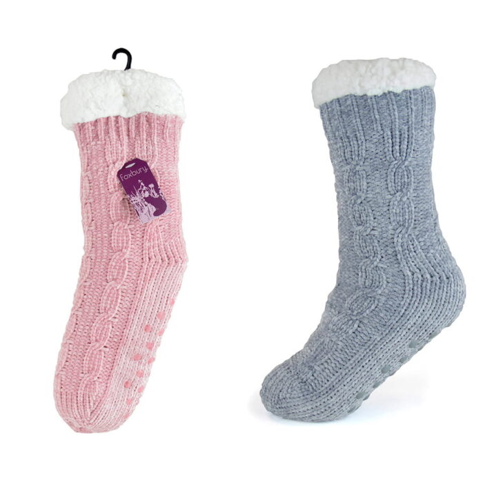 LADIES CHENILLE LONG SLIPPER SOCKS. - Image 1