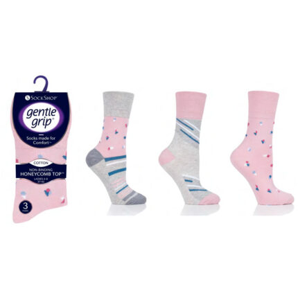 LADIES GENTLE GRIP 3 PAIR PACK NON ELASTIC SOCKS.