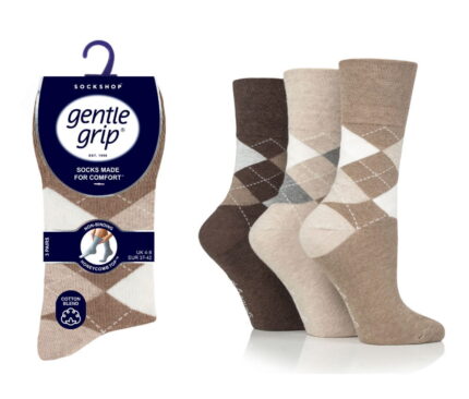 LADIES GENTLE GRIP 3 PAIR PACK NON ELASTIC SOCKS.