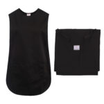 LADIES PLAIN ALL BLACK TABARDS WITH FRONT POCKET.