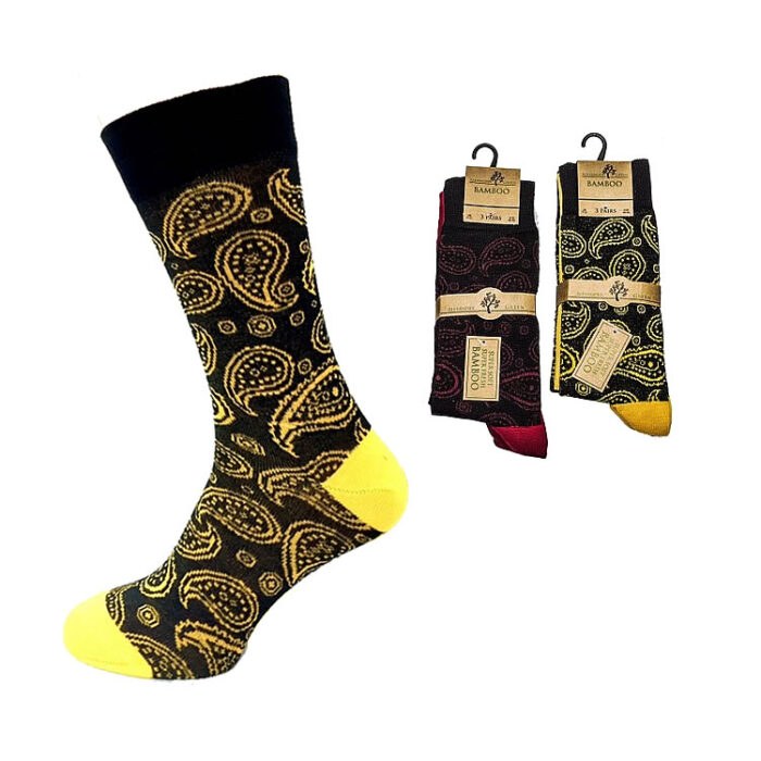 MEN'S FANCY PAISLEY AND PLAIN 3 PAIR PACK BAMBOO SOCKS. - Image 1