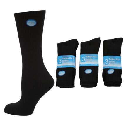 MEN'S COTTON RICH BLACK SPORT SOCKS.