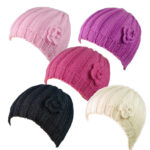 GIRLS RIB HAT WITH CROCHET FLOWER.