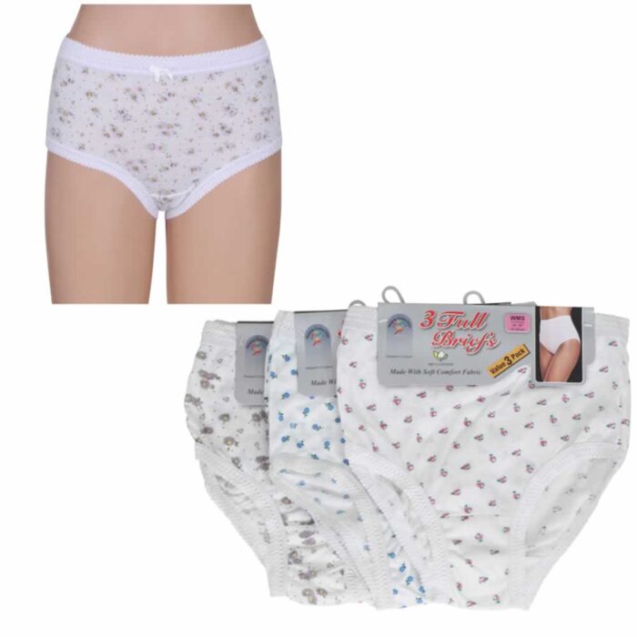 LADIES COTTON CREAM FLORAL FULL SIZE BRIEFS. - Image 1