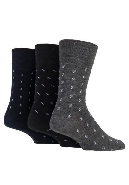 MEN'S GENTLE GRIP 3 PAIR PACK FANCY WOOL BLEND NON ELASTIC SOCKS.