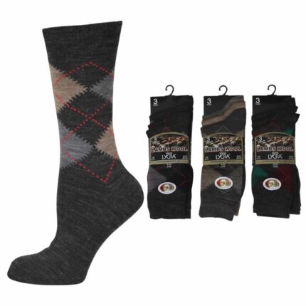MEN'S SHORT LENGTH LAMBS WOOL ARGYLE FANCY SOCKS.