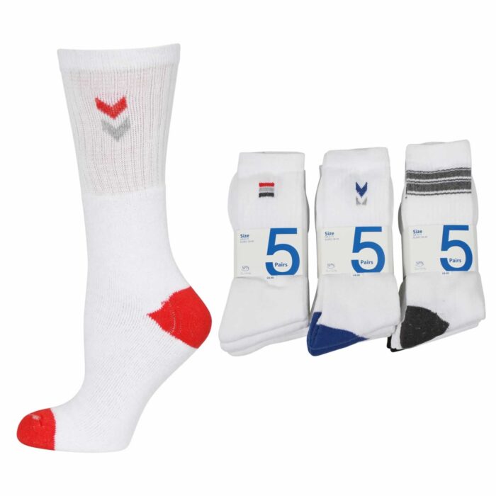 MENS SPN 5 PAIR PACK COTTON WHITE MOTIF SPORT SOCKS. - Image 1
